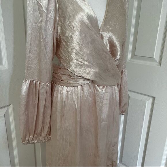 Rahi Leila Luster Long Sleeve Midi Dress in Champagne XL MSRP $186 - Picture 5 of 9